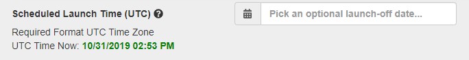Screenshot of the scheduling interface showing the UTC time selection field for setting HIT launch times