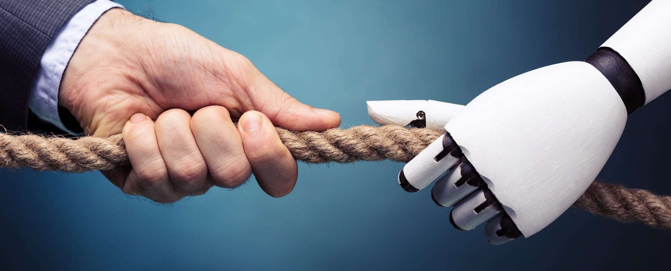 Conceptual illustration of a robot and human figure in a tug-of-war contest, symbolizing the battle between bot/low-quality responses and genuine human participants on Amazon Mechanical Turk