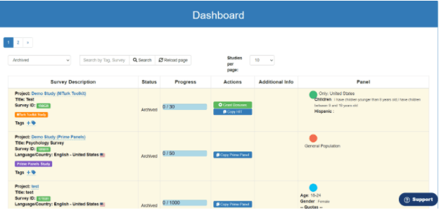 Screenshot of the old CloudResearch dashboard interface