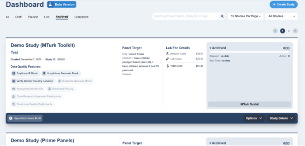 Screenshot of the new CloudResearch dashboard with updated design