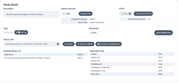 Expanded view of study details showing additional information and options