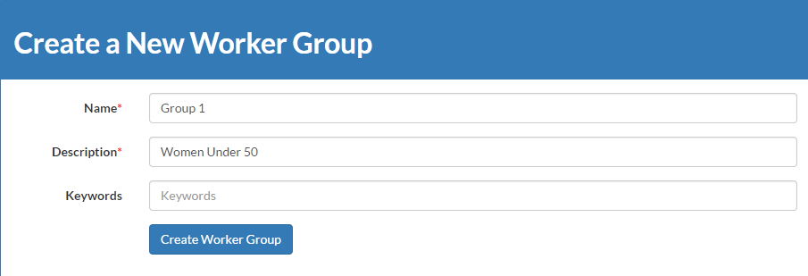 Screenshot of CloudResearch's Create Worker Group interface showing where to enter Worker IDs to create a custom panel