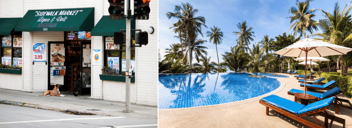 Chart illustrating the classic behavioral science experiment about price elasticity, showing how consumers are willing to pay more for the same soda from a fancy resort versus a run-down convenience store